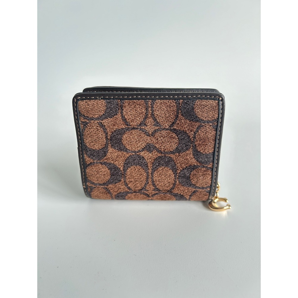 Coach Snap Wallet Brown Signature Chenille CCQ32 Excellent - Picture 2 of 6